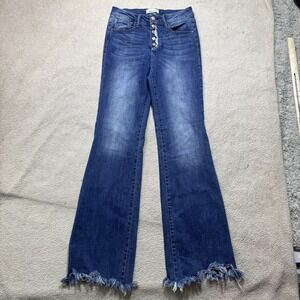 Tricot Jeans Womens 7/28 Frayed Hem Button Fly Bootcut Flared Cotton Meas 26x32